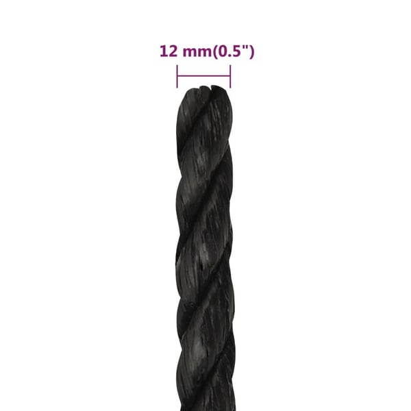 vidaXL Arbeidstau svart 12 mm 25 m polypropylen