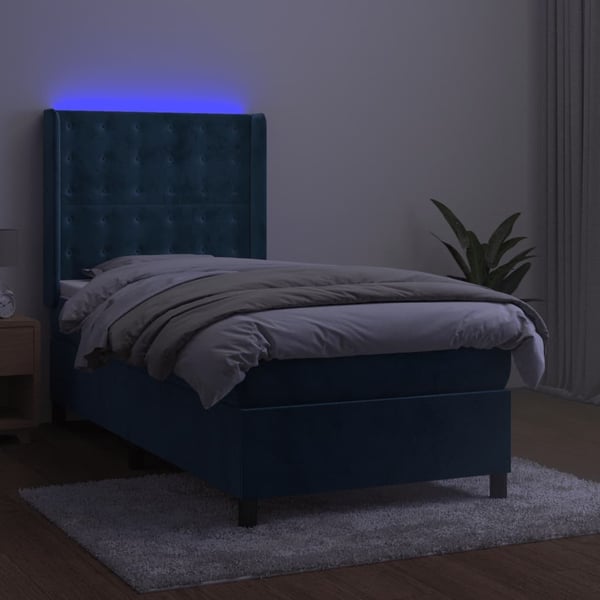 vidaXL kontinentalseng med LED-lys 90x190 cm fløjl mørkeblå