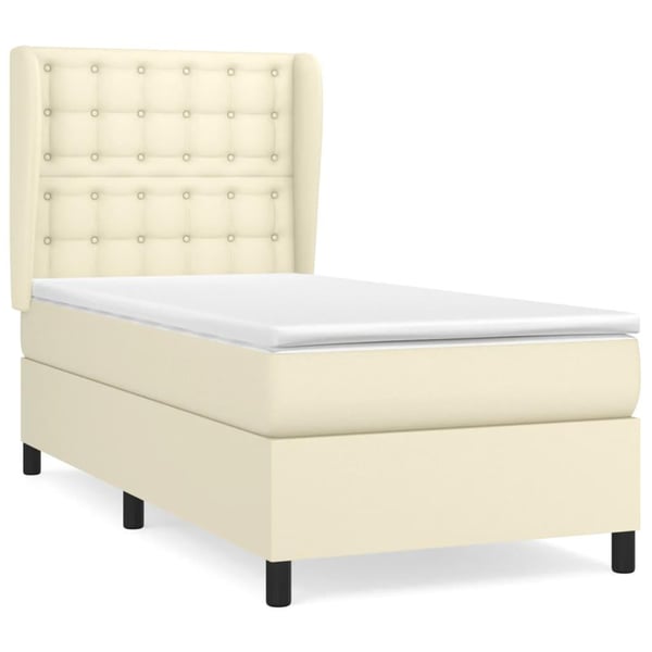 vidaXL kontinentalseng med madras 90x190 cm kunstlæder cremefarvet