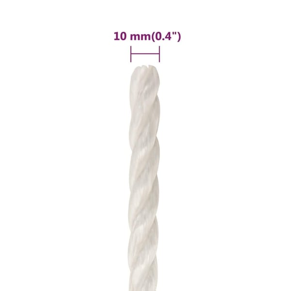 vidaXL Arbeidstau hvit 10 mm 25 m polypropylen