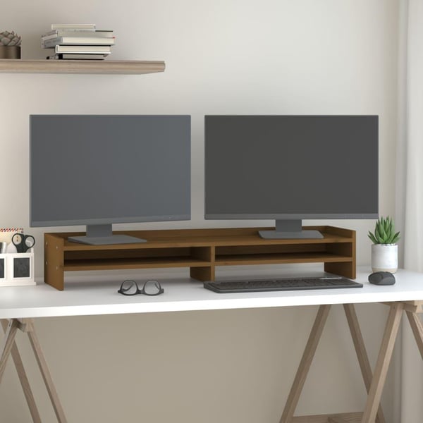vidaXL skærmholder 100x24x16 cm massivt fyrretræ gyldenbrun