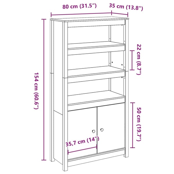 vidaXL skab 80x35x154 cm massivt fyrretræ hvid