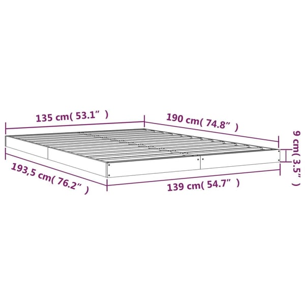 vidaXL Sengeramme hvit 135x190 cm Double heltre furu