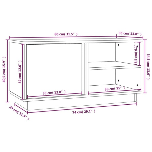vidaXL tv-bord 80x35x40,5 cm massivt fyrretræ sort