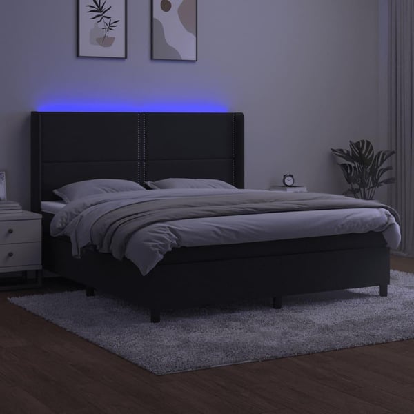 vidaXL kontinentalseng med LED-lys 160x200 cm fløjl sort