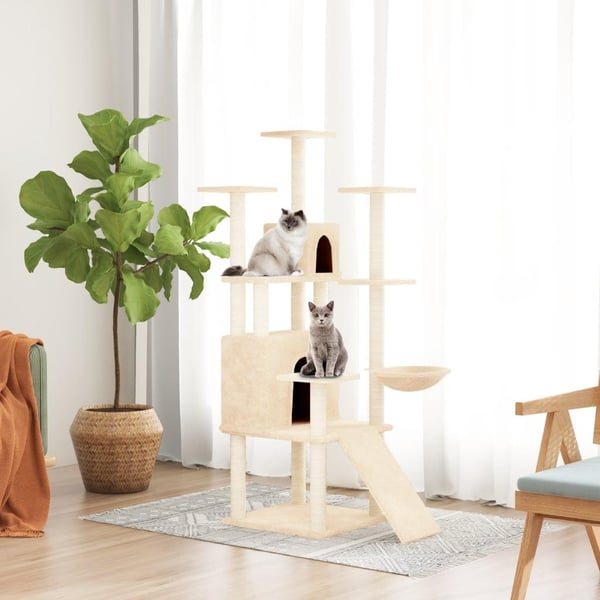vidaXL Kissan kiipeilypuu sisal- raapimispylväillä kerma 154 cm