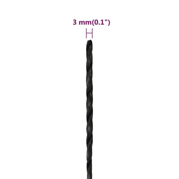 vidaXL arbejdsreb 3 mm 500 m polypropylen sort