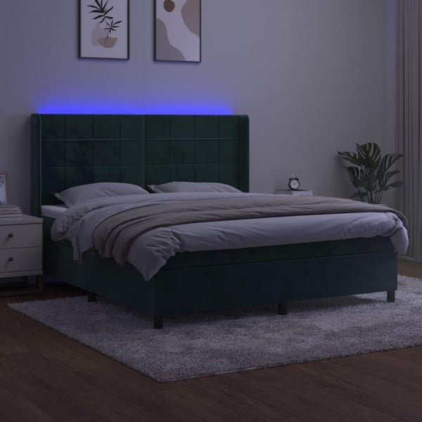 vidaXL kontinentalseng med LED-lys 180x200 cm fløjl mørkegrøn