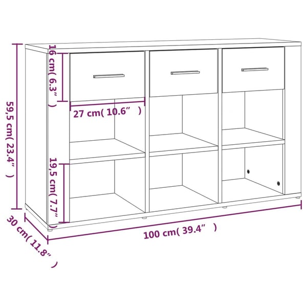 vidaXL Skjenk røkt eik 100x30x59,5 cm konstruert tre