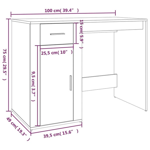 vidaXL Skrivebord grå sonoma 100x49x75 cm konstruert tre