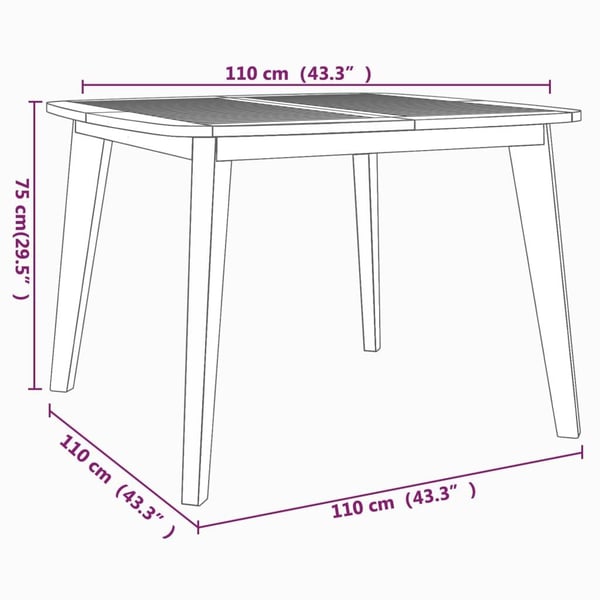 vidaXL Hagebord 110x110x75 cm heltre akasie