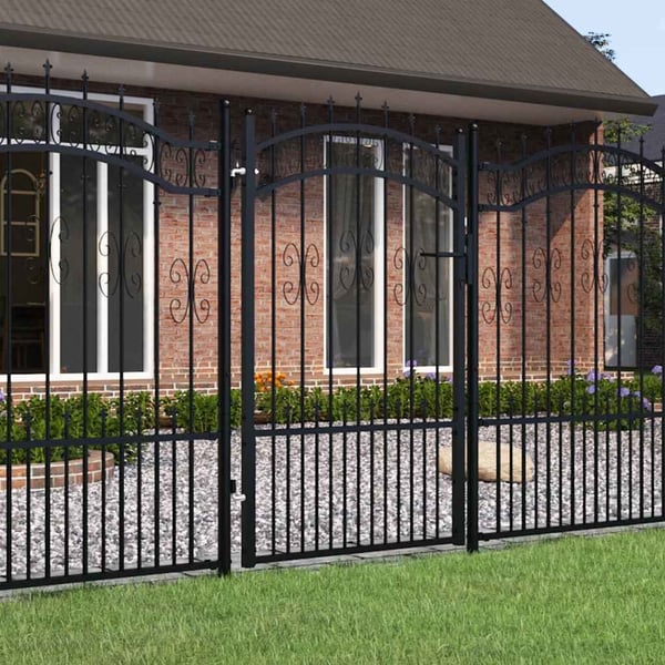 vidaXL Gjerdeport med spydtopp svart 103x150 cm pulverlakkert stål
