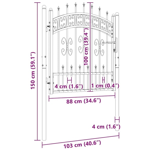 vidaXL Puutarhaportti keihäskärjet musta 103x150cm jauhemaalattu teräs