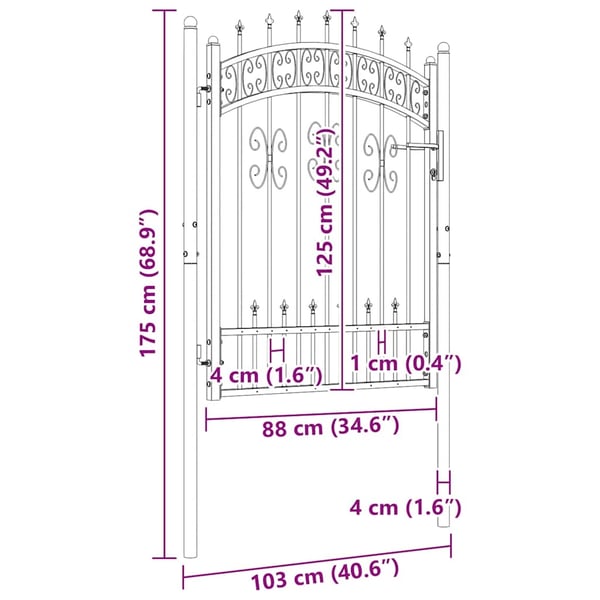 vidaXL Gjerdeport med spydtopp svart 103x125 cm pulverlakkert stål