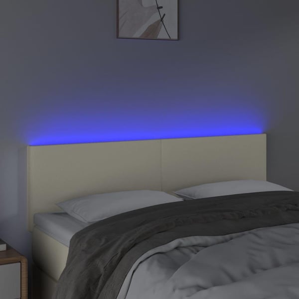 vidaXL sengegavl med LED-lys 144x5x78/88 cm kunstlæder cremefarvet