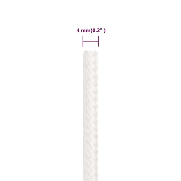 vidaXL Veneköysi täysvalkoinen 4 mm 250 m polypropeeni