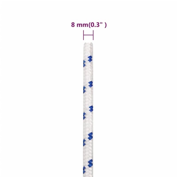 vidaXL Veneköysi valkoinen 8 mm 25 m polypropeeni