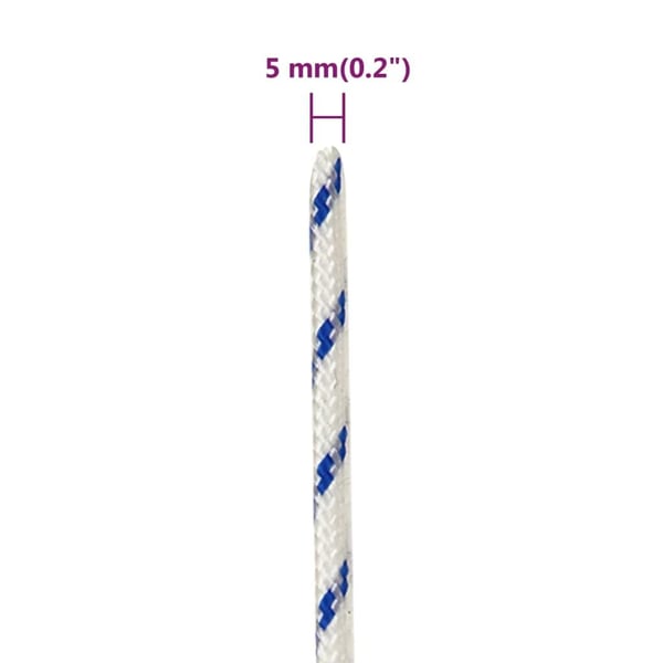 vidaXL Båttau hvit 5 mm 50 m polypropylen