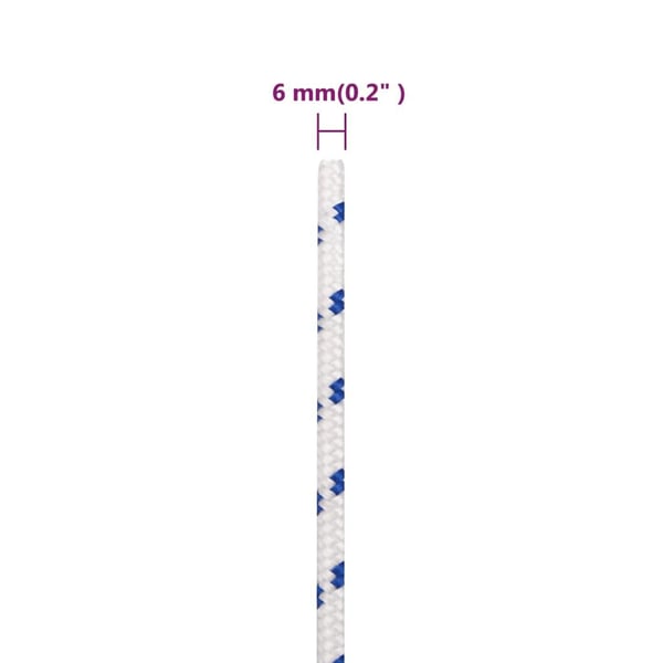 vidaXL Båttau hvit 6 mm 50 m polypropylen