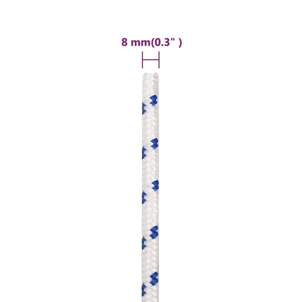 vidaXL Båttau hvit 8 mm 50 m polypropylen