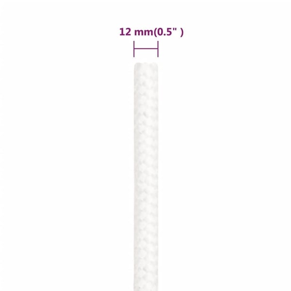 vidaXL Båttau helhvit 12 mm 50 m polypropylen
