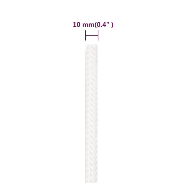 vidaXL Båttau helhvit 10 mm 25 m polypropylen