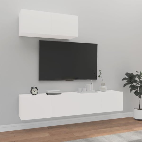 vidaXL TV-skapsett 3 deler hvit konstruert tre