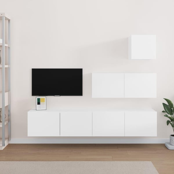 vidaXL TV-benksett 4 deler hvit konstruert tre