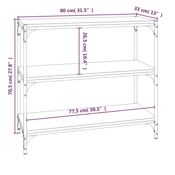 vidaXL Bokhylle røkt eik 80x33x70,5 cm konstruert tre og stål