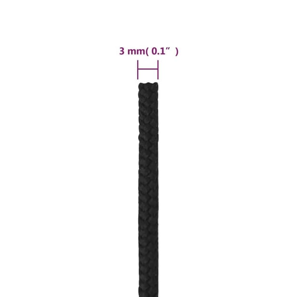 vidaXL Båttau helsvart 3 mm 250 m polypropylen