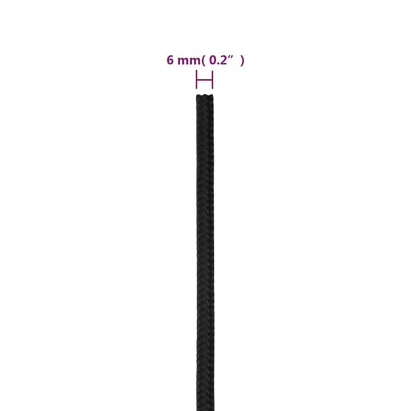 vidaXL Veneköysi täysmusta 6 mm 50 m polypropeeni