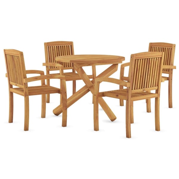 vidaXL Utendørs spisestue 5 deler heltre teak