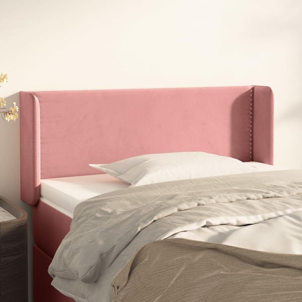 vidaXL sengegavl med kanter 103x16x78/88 cm fløjl lyserød