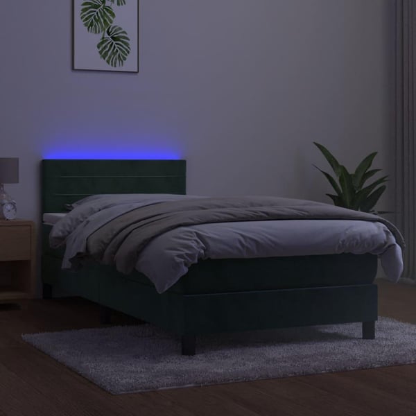 vidaXL kontinentalseng med LED-lys 80x200 cm velour mørkegrøn