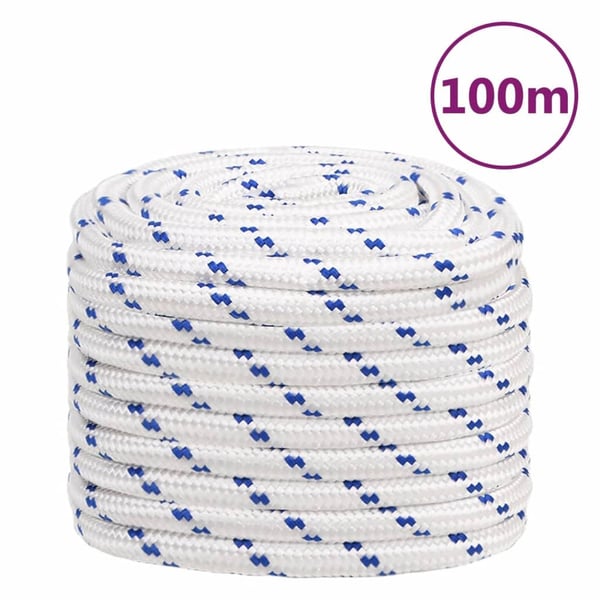 vidaXL Båttau hvit 20 mm 100 m polypropylen