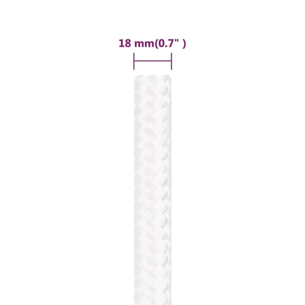 vidaXL Båttau helhvit 18 mm 100 m polypropylen