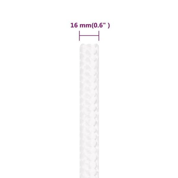 vidaXL Båttau helhvit 16 mm 50 m polypropylen