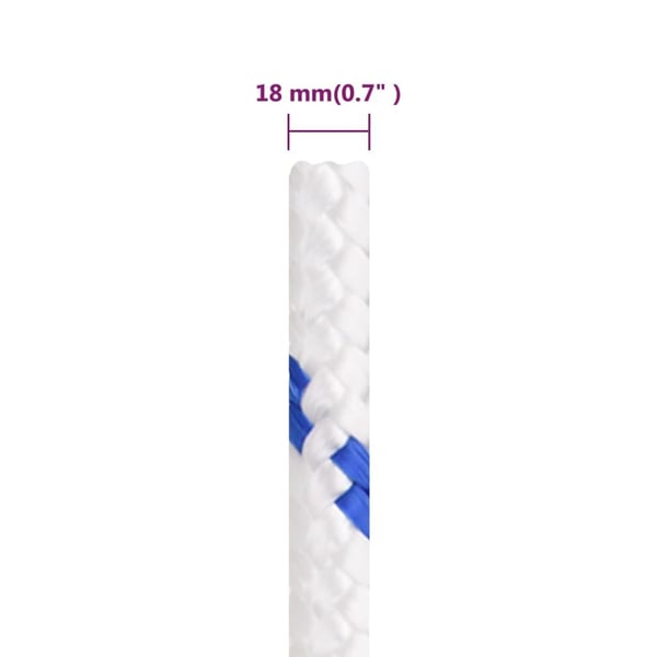 vidaXL Båttau hvit 18 mm 100 m polypropylen