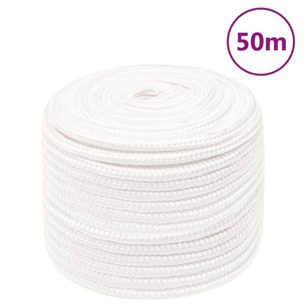 vidaXL Båttau helhvit 14 mm 50 m polypropylen