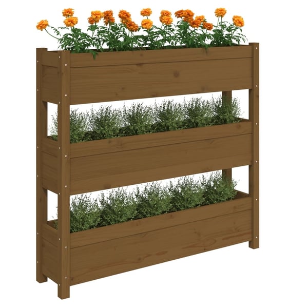 vidaXL plantekasse 112x25x104,5 cm massivt fyrretræ gyldenbrun