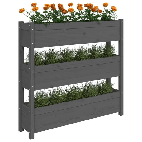 vidaXL Plantekasse grå 112x25x104,5 cm heltre furu