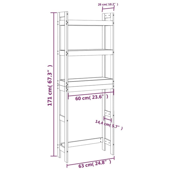 vidaXL toiletstativ 63x26x171 cm massivt fyrretræ gyldenbrun