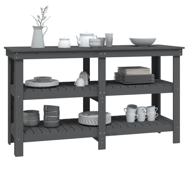 vidaXL Työpenkki harmaa 142,5x50x80 cm täysi mänty