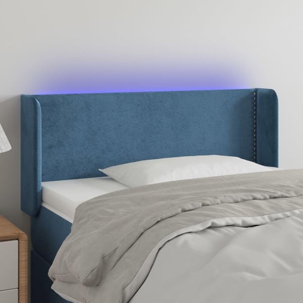 vidaXL sengegavl med LED-lys 103x16x78/88 cm fløjl mørkeblå