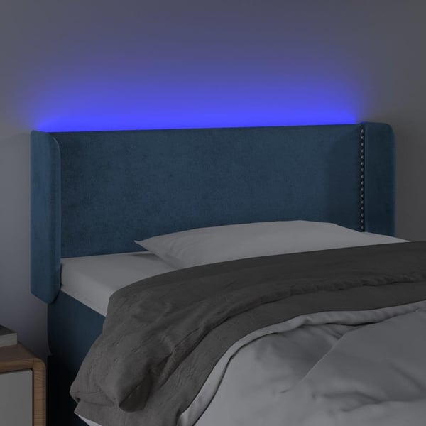 vidaXL sengegavl med LED-lys 103x16x78/88 cm fløjl mørkeblå