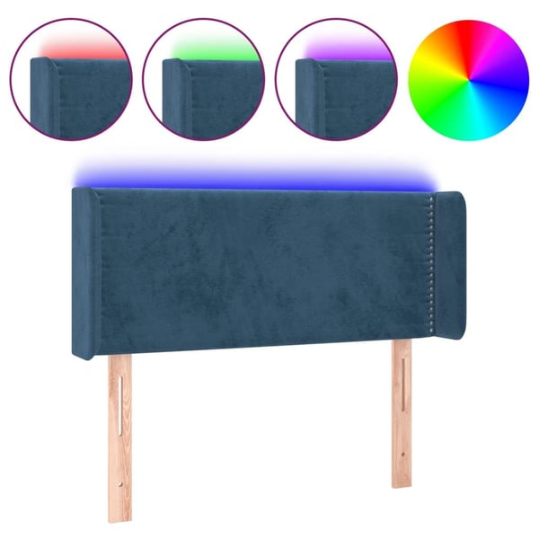 vidaXL sengegavl med LED-lys 103x16x78/88 cm fløjl mørkeblå