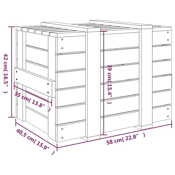 vidaXL Putekasse svart 58x40,5x42 cm heltre furu