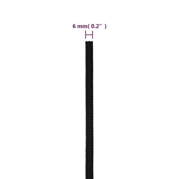 vidaXL arbejdsreb 6 mm 250 m polyester sort
