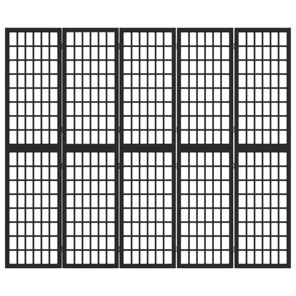 vidaXL Sammenleggbar romdeler 5 paneler japansk stil 200x170 cm svart