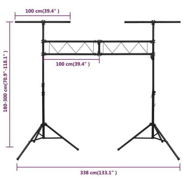 vidaXL Lysstativ svart 338x115x(180-300) cm stål